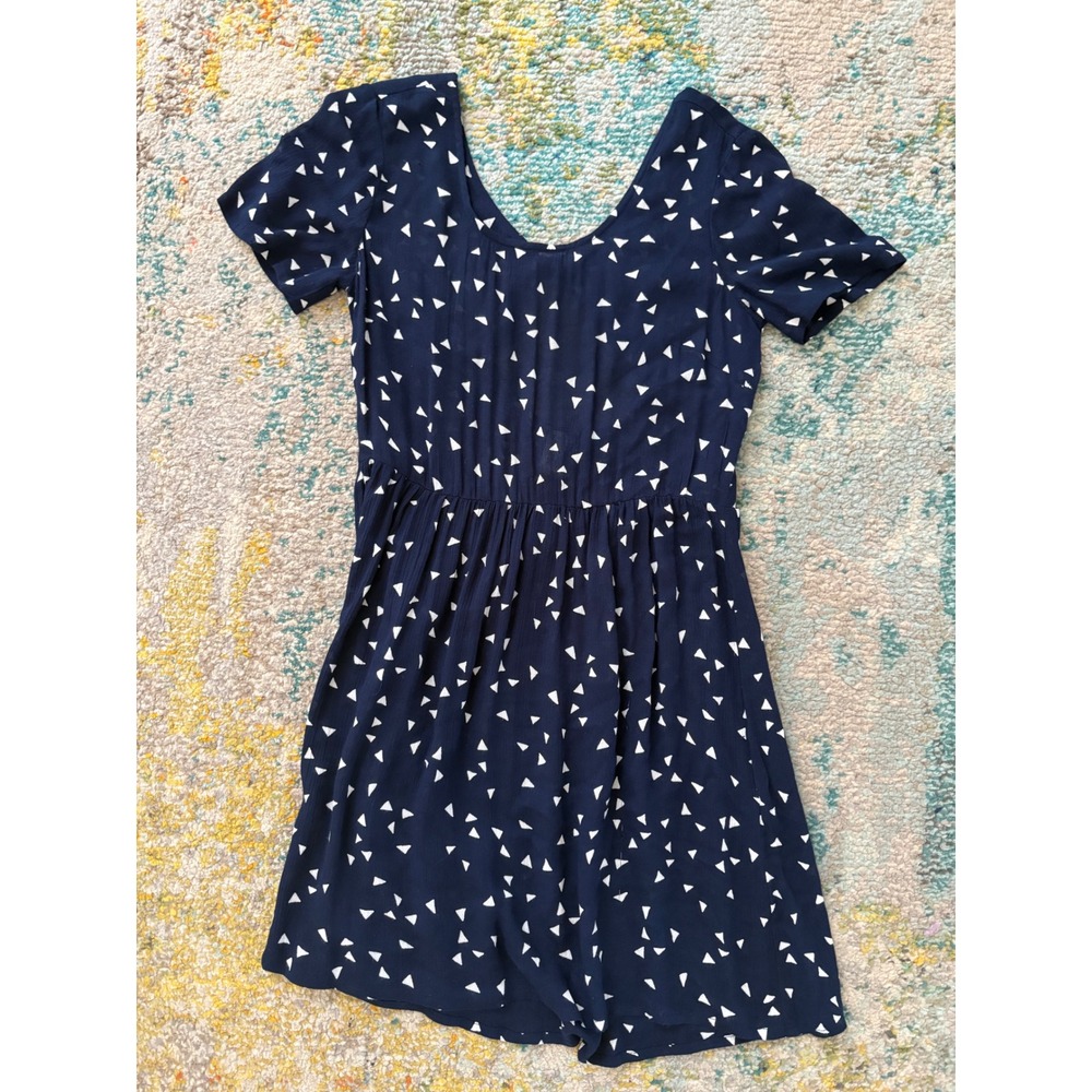 Billabong Navy Blue White Triangle Print Cutout Back Mini Dress Small
